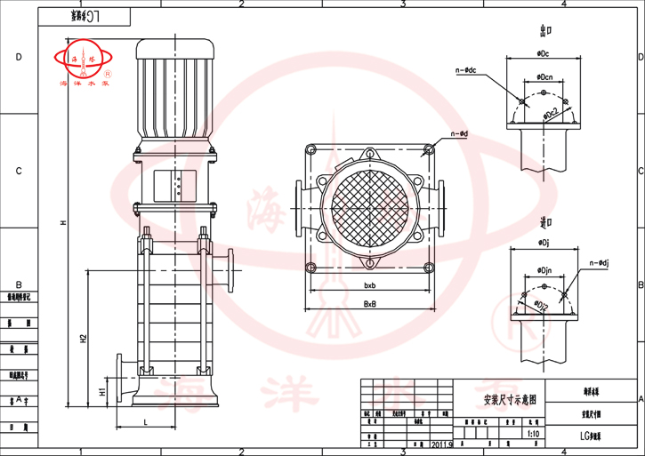 LG立式便拆高层建筑给水清水多级离心泵安装尺寸图