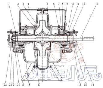 SOW型蜗壳式双吸管道清水泵结构图